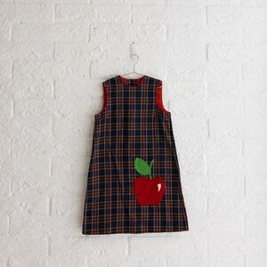 Chocolate Soup Vintage Plaid Sleeveless Kids Dress with Apple Design - Size 10